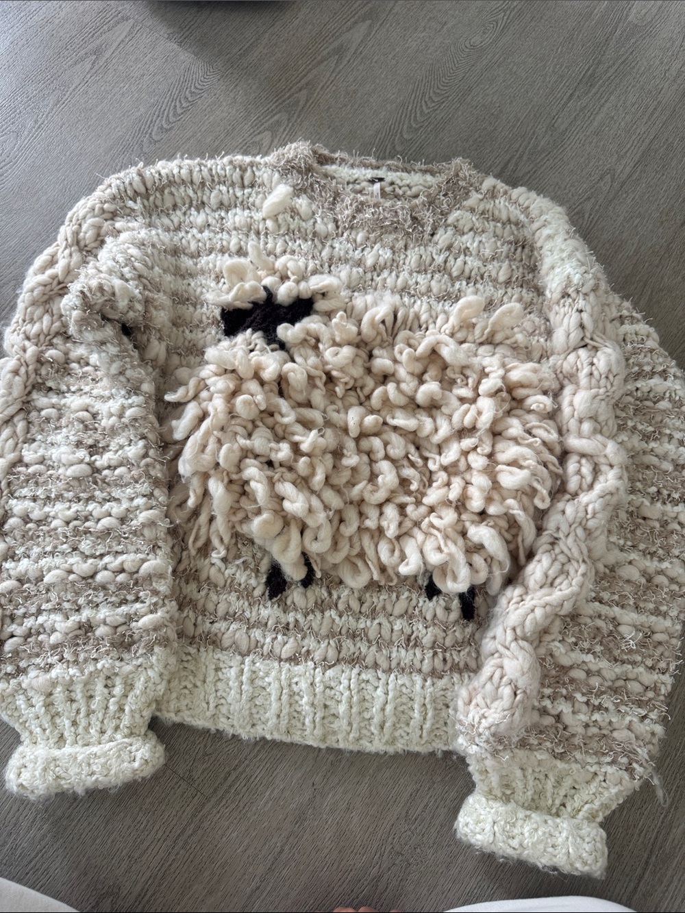 Free People Cream Hand-Knit Textured Sheep Sweater - Women